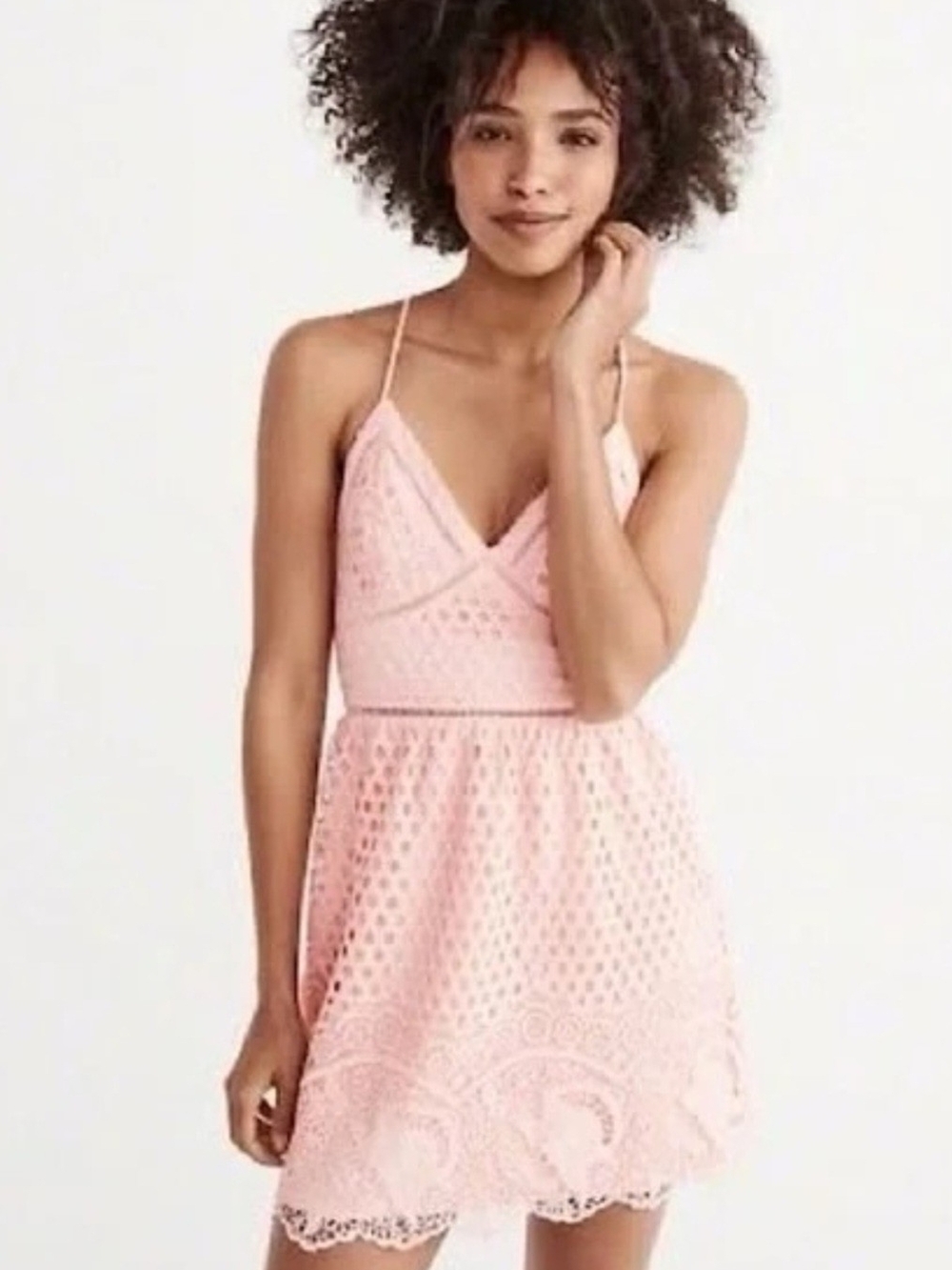 Abercrombie & Fitch Pale Pink Lace Spaghetti-Strap Mini Dress